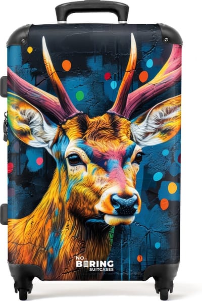 NoBoringSuitcases.com® - Koffer groot - Rolkoffer lichtgewicht - Hert met gewei in graffiti stijl - Reiskoffer met 4 wielen - Grote trolley XL - 20 kg bagage
