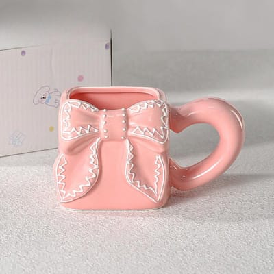 Effen Kleur Strik Vierkant Dames High Looking Mok Ontwerp Niche Keramische Koffiekop Leuke Drinkbeker 350ML beige