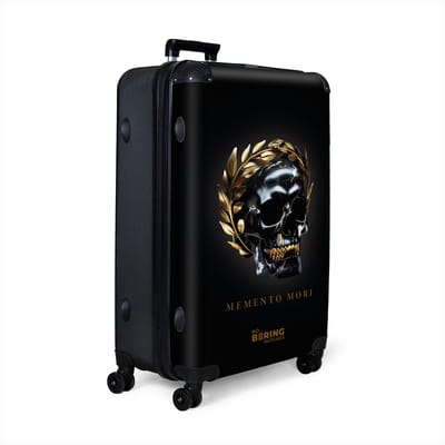NoBoringSuitcases.com® - Koffer groot - Reiskoffer lichtgewicht - Zwart met goud doodshoofd en quote - Rolkoffer met 4 wielen - Grote trolley XL - 98 liter bagage