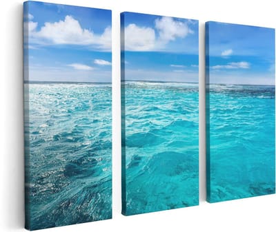 Artaza Canvas Schilderij Drieluik Blauwe Caribische Zee Water  - 120x80 - Foto Op Canvas - Canvas Print