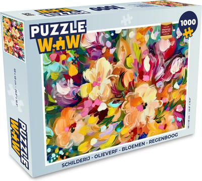 Puzzel Schilderij - Olieverf - Bloemen - Regenboog - Legpuzzel - Puzzel 1000 stukjes volwassenen
