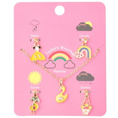 Fako Bijoux® - Kinderketting Op Kaart Met Extra Bedeltjes - 42cm - 5 Bedeltjes - Serie 4