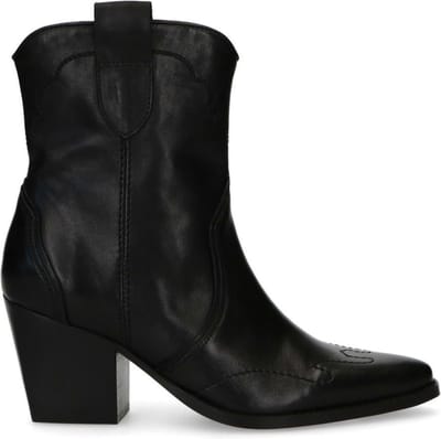 Manfield - Dames - Zwarte leren cowboylaarzen - Maat 36