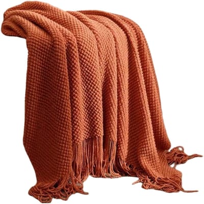KZQ Franje Deken Voor Bank 130x180 Cm Ademend Zacht Geweven Plaid Bruinrood Herfst Dekentje Voor Kantoor Woonkamer Slaapkamer