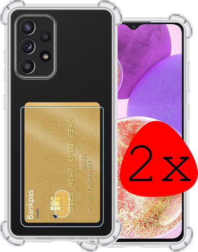 Hoesje 2 Stuks - Geschikt voor Samsung Galaxy A23 - Met Pashouder en Kaarthouder - Telefoon Hoes Shockproof - Siliconen Case - Back Cover - Shock Proof - Pasjes Houder - Transparant