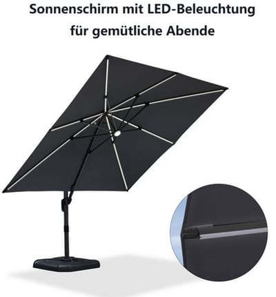 PURPLE LEAF Vierkant Parasol – Aluminium Hangparasol – LED-verlichting op Zonne-energie – 360° Draaibaar – UV bescherming