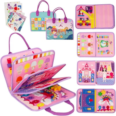 Stoffen Speelboek - Activiteitenboek Montessori - Motoriek Ontwikkelen - Zintuiglijke Ervaring - 20x5x20 cm - Roze