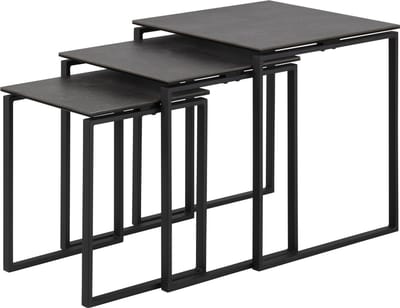 24Designs Set 3 Bijzettafels Serenity - Zwart Keramiek - Mat Zwart Metalen Onderstel