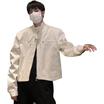 Heren Jas Jas Volledige Ritssluiting Effen Kleur Twee Zijzakken Korte Jas Opstaande Kraag Lange Mouwen Jas Streetwear M