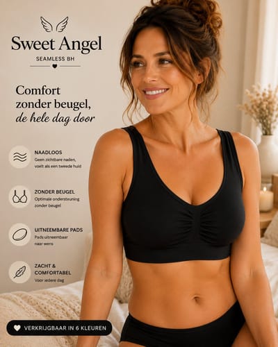 Sweet Angel - Zwarte BH - BH Zonder Beugel - Voorgevormde BH - Beugelloze BH - Comfort met Vulling Uitneembaar - Push Up Bh's - Magic Bra - Maat XXL