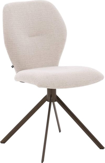 Goossens Eetkamerstoel Hera - Zonder Armleuning - Stof - Beige - Spinpoot rechte poot 360gr draaibaar returnfunctie