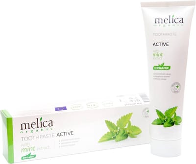 MELICA ORGANIC Biologische Witte Actieve Mint / Munt Tandpasta 100 ml - 97% Natuurlijk - Xylitol & Calcium - Zonder Fluoride, SLS, SLES, Parabenen & Antiseptica