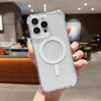 Coques de téléphone transparentes antichoc Magsafe Pour Apple iPhone 14 13 12 11 15 Pro Max Plus Housse de charge sans fil magnétique Accessoires For iPhone 15 Pro white