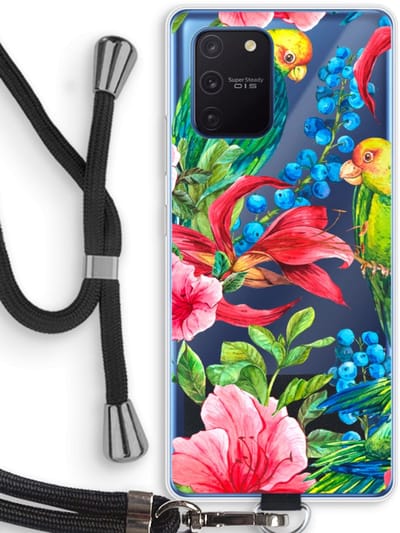 Case Company® - Hoesje met koord geschikt voor Samsung Galaxy Note 10 Lite hoesje met Koord - Papegaaien - Telefoonhoesje met Zwart Koord - Bescherming aan alle Kanten en Over de Schermrand
