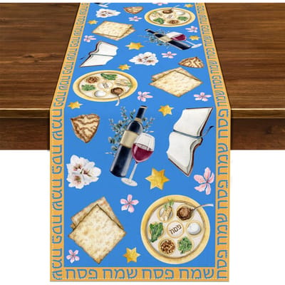 Pasen Linnen Tafel Runner Pesach Seder Joodse Feest Decoratie Matze Rode Wijn Huis Keuken Eettafel Runner Pasen Decor 150x33cm