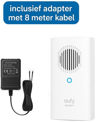 eufy Deurbelgong voor E340/C30/C31 Wit (T8023321) + adapter geschikt voor eufy deurbel E340/C31 - bundel