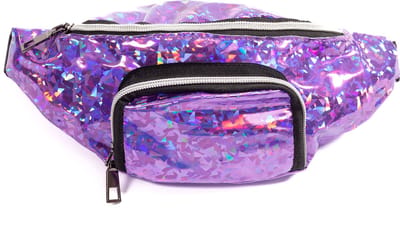 KIMU® Heuptasje Rond Voorvak Paars Holografisch Glitter Heuptas Lila Festival