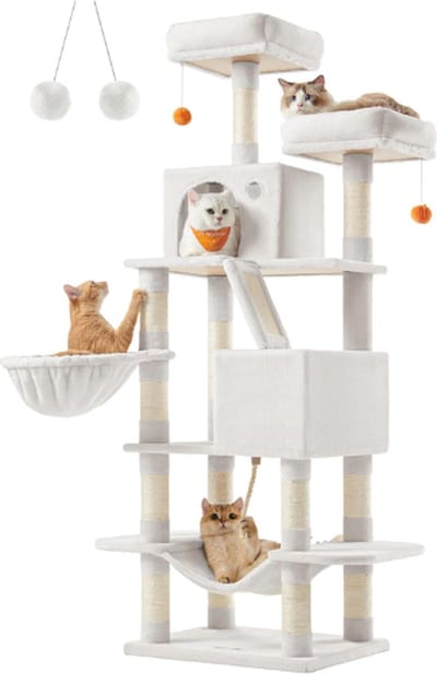 TADES® Krabpaal - 168 CM - Krabpaal Voor Katten - Kattenpaal - Kattenboom - Kattenmeubel - Krappaal - Wit