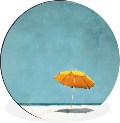 WallCircle - Wandcirkel - Muurcirkel - Parasol - Geel - Strand - Zee - Aluminium - Dibond - 30x30 cm - Binnen en Buiten