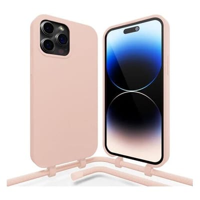 Coverzs siliconen hoesje met koord geschikt voor de Apple iPhone 16 Pro hoesje - telefoonhoesje met afneembaar telefoonkoord - verstelbaar telefoonkoord - koordhoesje - TPU / siliconen materiaal (roze)