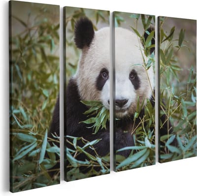Artaza Canvas Schilderij Vierluik Panda Eet Planten - 80x60 - Foto Op Canvas - Canvas Print