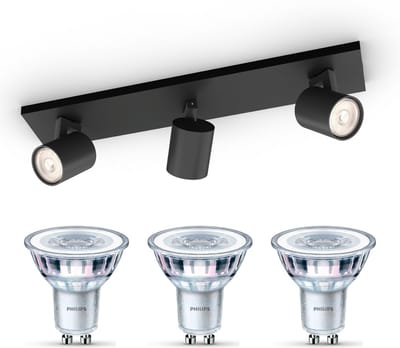 Philips Runner Opbouwspot (Zwart) - Warmwit Licht - Plafondspot met 3 Lichtpunten - GU10 - Niet Dimbaar