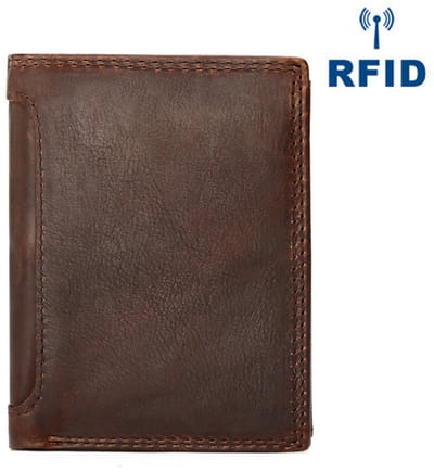Herenportemonnee van echt leer - RFID-antidiefstal - Grote, opvouwbare modeportemonnee - Koffiekleur - 1 stuk