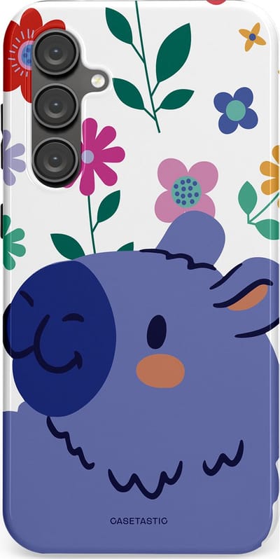 Casetastic Hoesje Geschikt voor Samsung S23 FE - Stijlvolle Beschermende Duo-layer Case - Capibara Bloempje Blauw