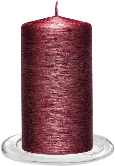 Trend Candles - Stompkaarsen met glazen onderzetters set van 2x stuks donkerrood 7 x 13 cm