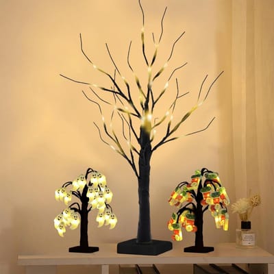 Christmas Tree White Twigs Lights 24 Warm White LEDs USB-Battery-Operated Two Sets Light Covers Wedding Easter Halloween - Christmas Decoration