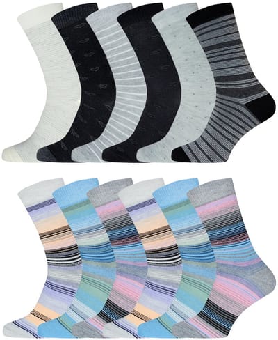 Voordeelpakket sokken | Katoen | Strepen | Merk: Gianvaglia | Maat: 35-38/ 39-42 | Dames | 12 Paar