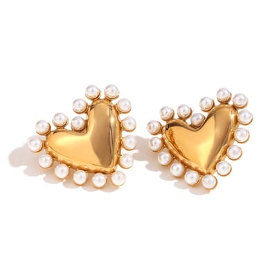 Noé Pearl / Parel Hart Oorbellen - Goudkleurig | Stainless Steel | 3 x 2,7 cm | Fashion Favorite