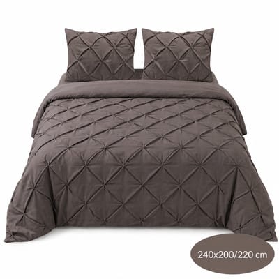 Luxe Geplooid dekbedovertrek - Taupe Bruin - 240x200/220 - Ademend & Zacht - Hotel Chique - incl kussenslopen