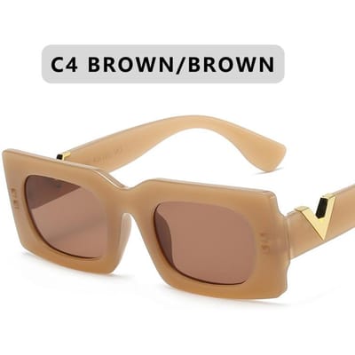 Lunettes de soleil rétro œil de chat pour femmes et hommes, verres de soleil de luxe en V, rectangulaires, à la mode, Y2K, UV400 C4