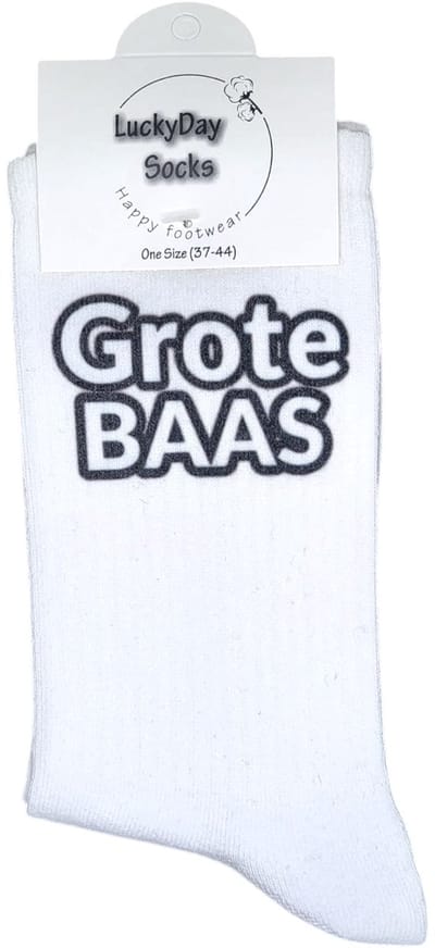 Grote Baas Sokken - Cadeau voor man vrouw - Boss sokken - Chef - vrolijke sokken - witte sokken - tennis sokken - sport sokken - valentijns cadeau - sokken met tekst - aparte sokken - grappige sokken - Sokken waar je vrolijk van wordt - maat 37-44