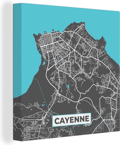 Canvas Schilderij Cayenne - Frankrijk - Stadskaart - Kaart - Plattegrond - 20x20 cm - Wanddecoratie