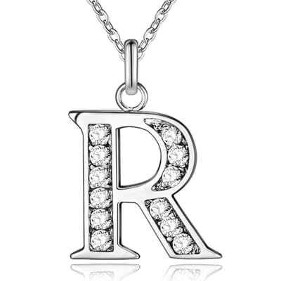 Zilverkleurige Letter R Dames Ketting met Zirkonia