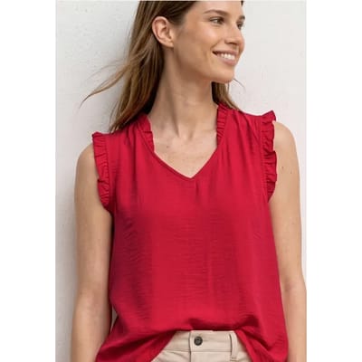 Blousetop met V-hals en ruches
