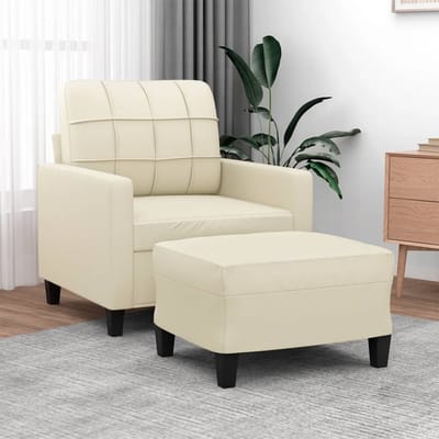 vidaXL - Fauteuil - met - voetenbank - 60 - cm - kunstleer - crèmekleurig