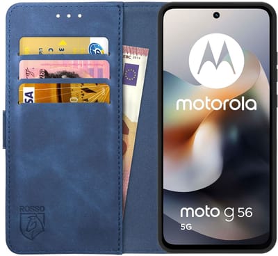 Rosso Element Geschikt voor Motorola Moto G56 | Wallet Book Case | Portemonnee Hoesje | 3 Pasjes | Magneetsluiting | Stand Functie | Blauw