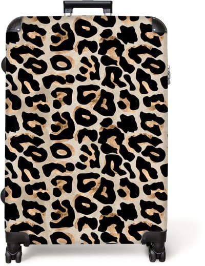 NoBoringSuitcases.com® - Koffer groot - Reiskoffer lichtgewicht - Dierenprint - Bruin - Panter - Rolkoffer met 4 wielen - Grote trolley XL - 98 liter bagage