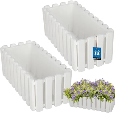 KOTARBAU® 2 st Balkonbak, Bloembak voor Balkon, Kunststof Balkonbak, 38 x 18 x 16 cm, Wit, Balkon Plantenbak, Rechthoekig, Weerbestendige Plantenbak