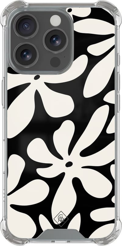 Casimoda® hoesje - Geschikt voor iPhone 16 Pro - Noir Bloom - Shockproof case - Extra sterk - Siliconen/TPU - Zwart, Transparant