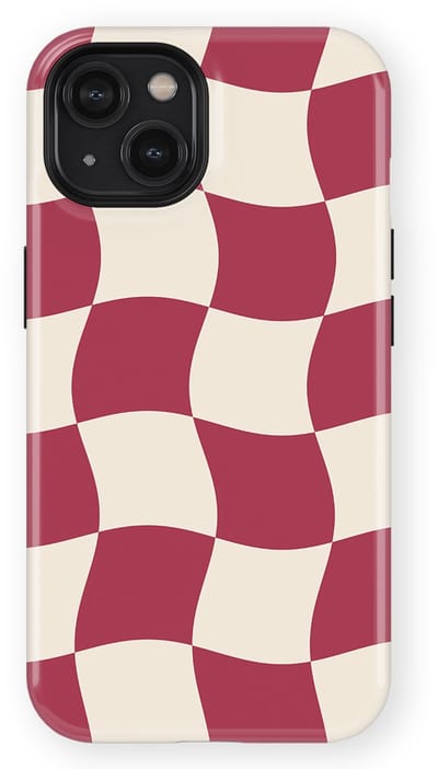 Checkered Warp Hoesje geschikt voor iPhone 14 | Geschikt Voor Mag | Uniek Design Hoesje | Beschermhoes geschikt voor iPhone 14 Crimson Wave