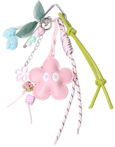 Dailygoods - Set van 7 Bloemen Sleutelhangers in Roze PU Leer
