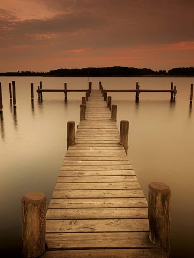 Fotobehang Nature Water Lake Jetty Sepia | XXL - 206cm x 275cm | 130g/m2 Vlies
