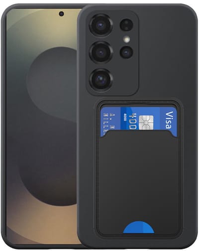 Geschikt voor Samsung Galaxy S25 Ultra Telefoonhoesje met TPU Pasjeshouder - Flexible Back Cover Case Siliconen TPU with Cardslot - Zwart - Smartphonica geschikt voor Samsung Galaxy S25 Ultra