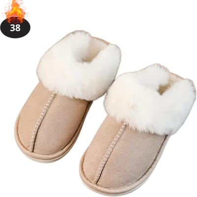 Nivard Warme Pantoffels - Sloffen - Slippers - Dames - Heren - Pluche - Maat 38 - Kaki