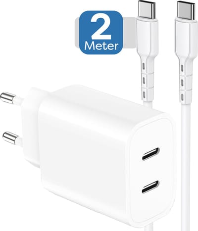 Usb C Adapter 2 poorten - Oplader - Snellader - Usb C Oplader - Adapter usb C - Usb C Lader - Universeel - 2 Meter