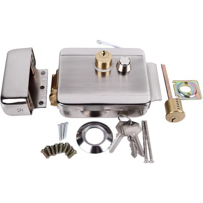 Serrure de porte à commande électrique, double tête, double verrouillage pour sonnette, interphone, contrôle d'accès, sécurité white
